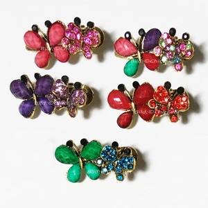 5x kleine Haarspangen Schmetterling aus Metall Strass & Acryl Haarklammer Haarspangen Set rot lila grün pink bunt gold 5280c